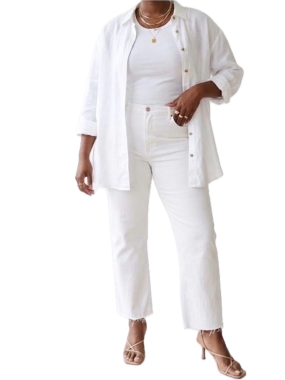 ZARA TRF High Rise Straight Ankle Jeans Size 14 White Raw Hem EUC